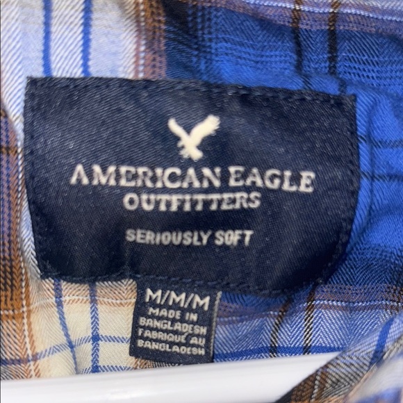 American Eagle Blue Button Down Plaid Shirt - Picture 2 of 2